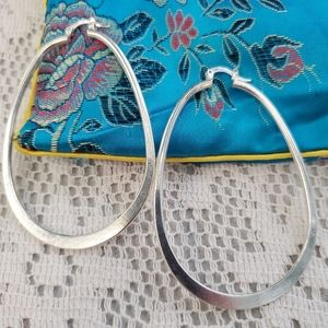 Vintage 925 Sterling Silver Oblong Hoop Earrings